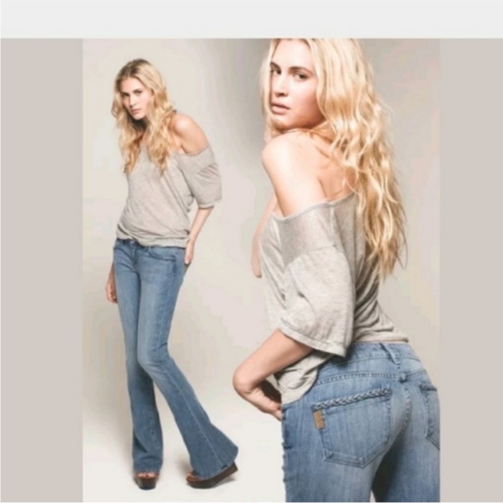 Paige Premium Blue Denim Lou Lou Jeans Flare Wide Leg Braided 26